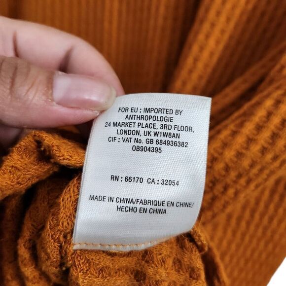 Maeve Anthropologie Top Medium Pearson Pumpkin‎ Orange Waffle Thermal Pullover - Picture 6 of 11